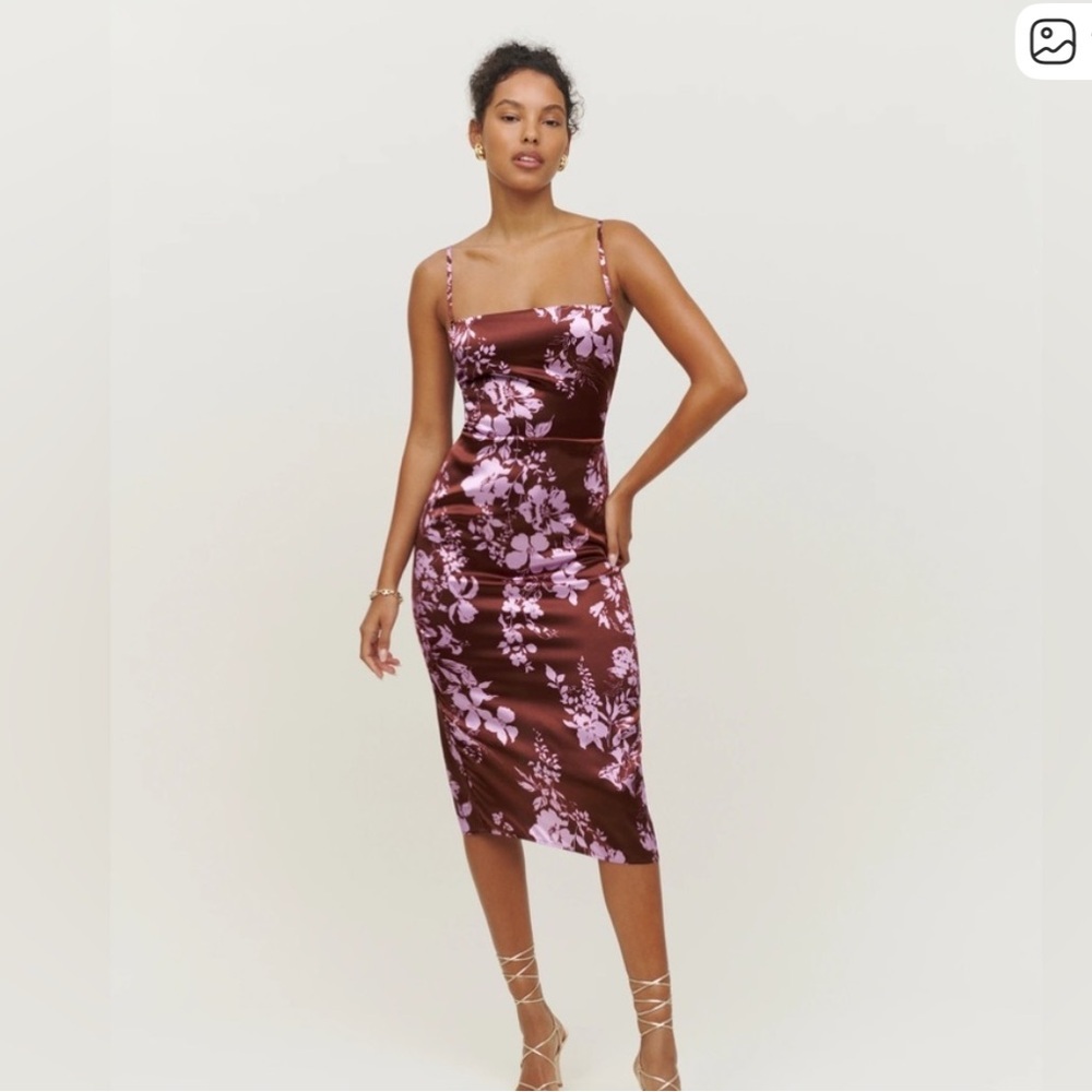 NWT Reformation Oaklie Silk Dress Kiana Size 6 Floral Midi Dress in Pink floral
